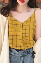 Sexy Plaid V-Neck Tank Top